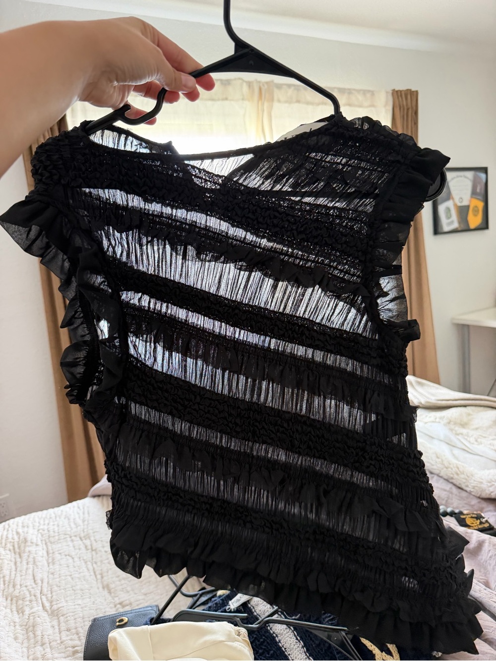 Black Ruffled Sheer Women’s Top